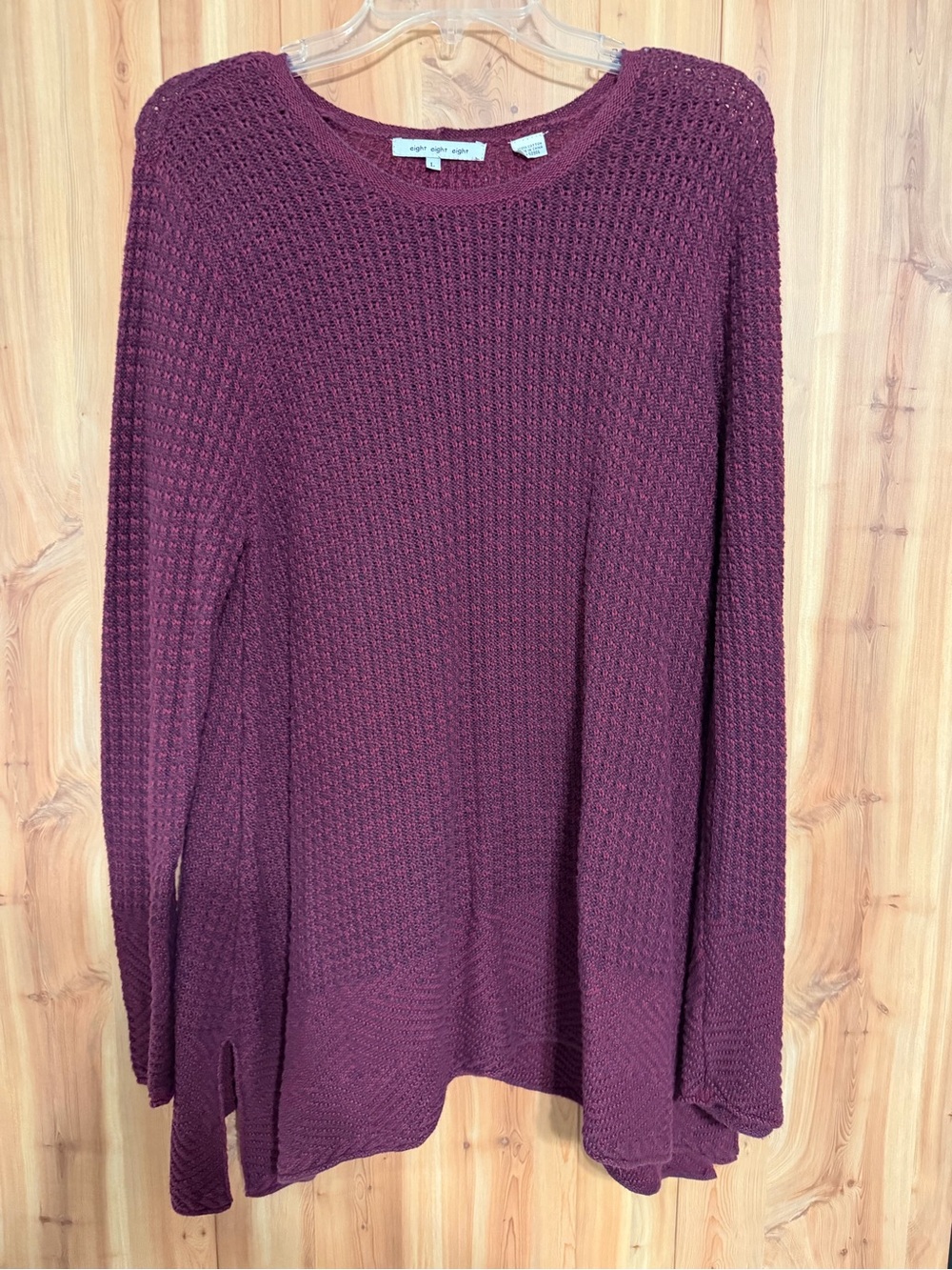 Lightweight Waffle-Knit Crewneck Sweater in Plum by